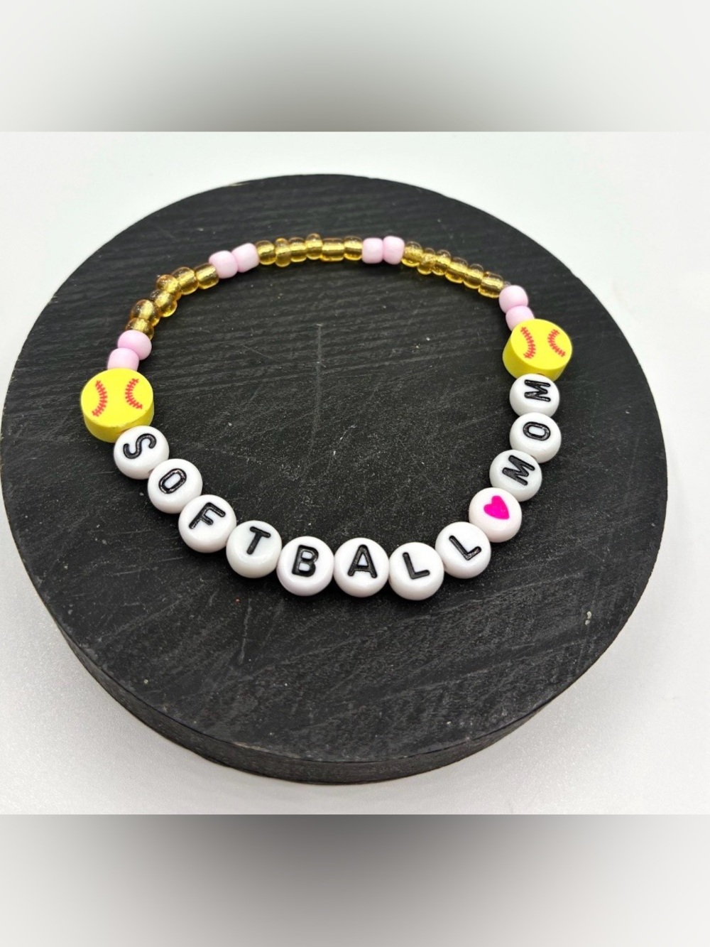Softball Mom Beaded Stretch Bracelet - Pink & Yellow